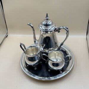 Vintage Sheridan Silverplate 4 Pc Coffee Tea Service Set w/ Tray Mid Century 50s